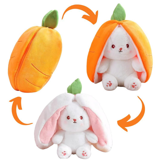 Reversible Strawberry Bunny Plush Toy 30CM – 2 in 1 Flip Soft Toy with Zipper | Cute Rabbit Stuffed Animal for Kids & Gifts (Happy & Sad Mood Plushie)