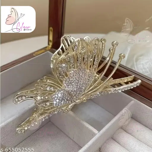 1 golden girl shape Rhinestone Hair Clip for Women Korean Spark Hollow Long Tassel Grab Shark Clip Temperament Headwear Hair Accessories Golden color Metal